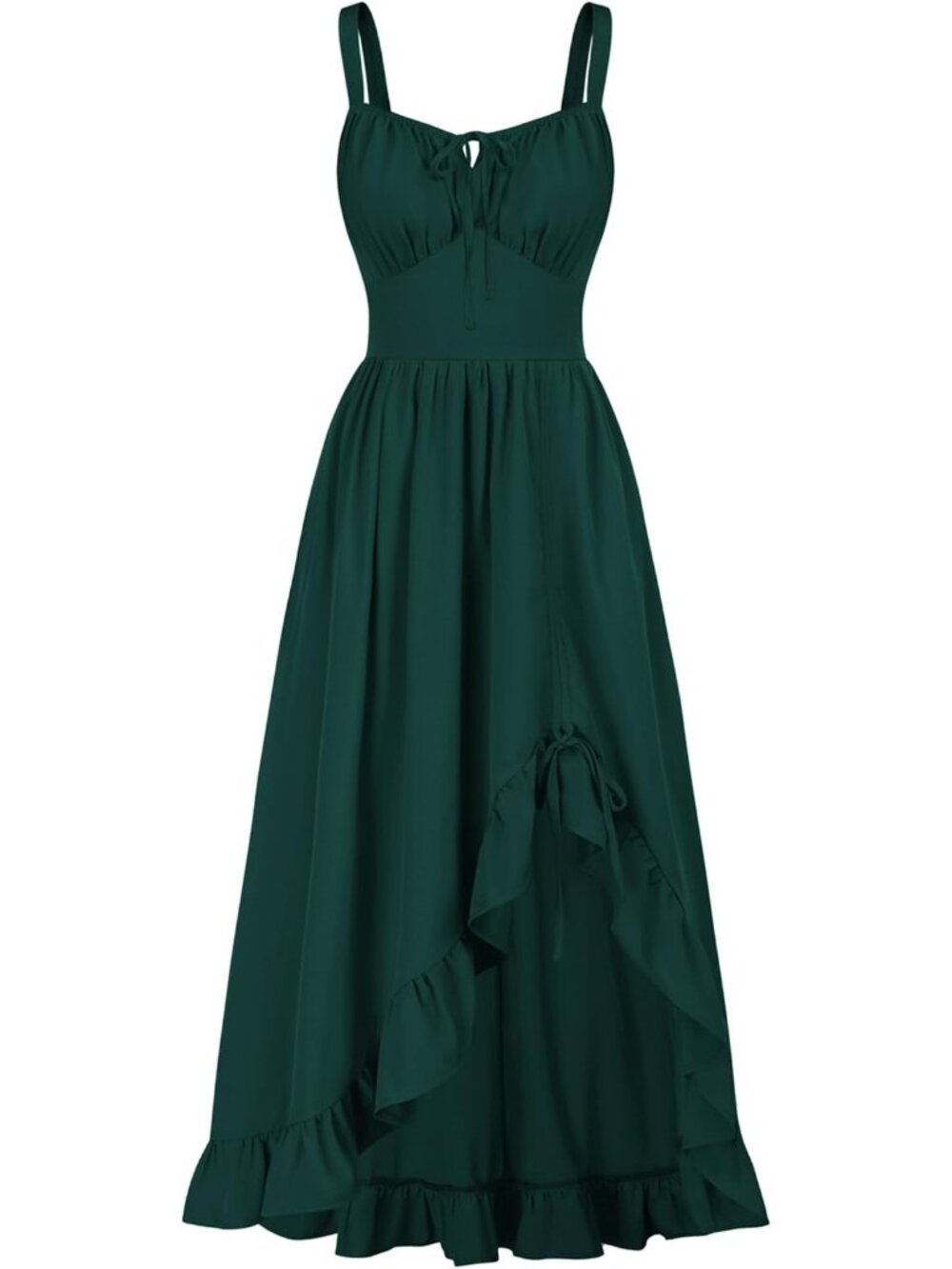 Women's Forest Green Sleeveless Renaissance Corset Flowy Milkmaid Costumes Dress